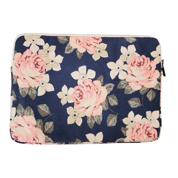 CANVASLIFE Blue Floral Laptop Zip Sleeve Case Roses Pink Tablet Pocket Computer - Picture 2 of 11
